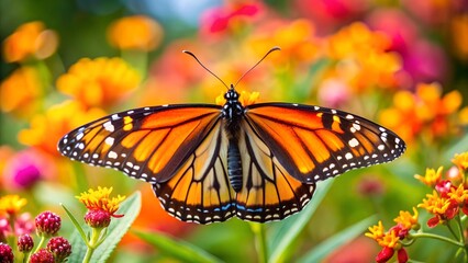Naklejka premium A Symphony of Color: A Monarch's Journey Through a Summer Garden AI generated