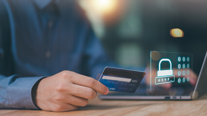 Concept of financial transactions with credit card Through a smartphone, payment with wireless...