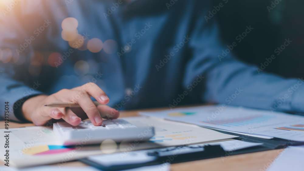 Poster statistical analyst using calculator to calculate and read reports, graphs and charts, business statistics ,Analysis and improvement of corporate strategy ,Statistics and Data Concepts