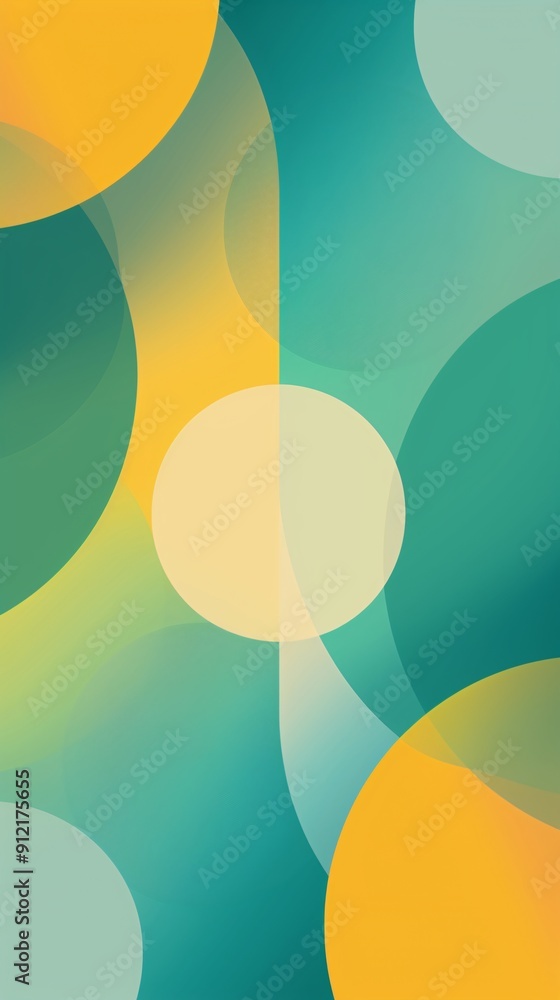 Wall mural Abstract background with overlapping circles in yellow, green and blue.