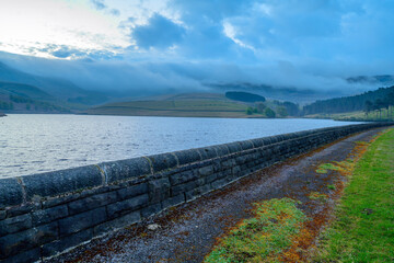 landscape with cloud covered mountains, Kinder Reservoir