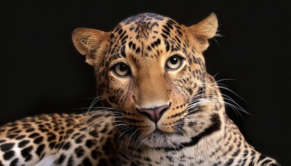 Fototapeta premium Leopard close up head on black background