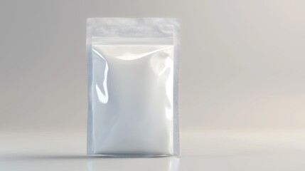 a white bag of coffee beans on a gray background