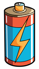 Cartoon illustration of a battery with a lightning bolt. Vector illustration