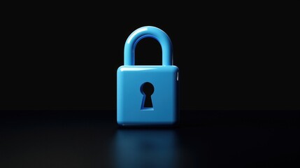 A blue 3D lock on a black background, symbolizing security, protection, and modern digital technology