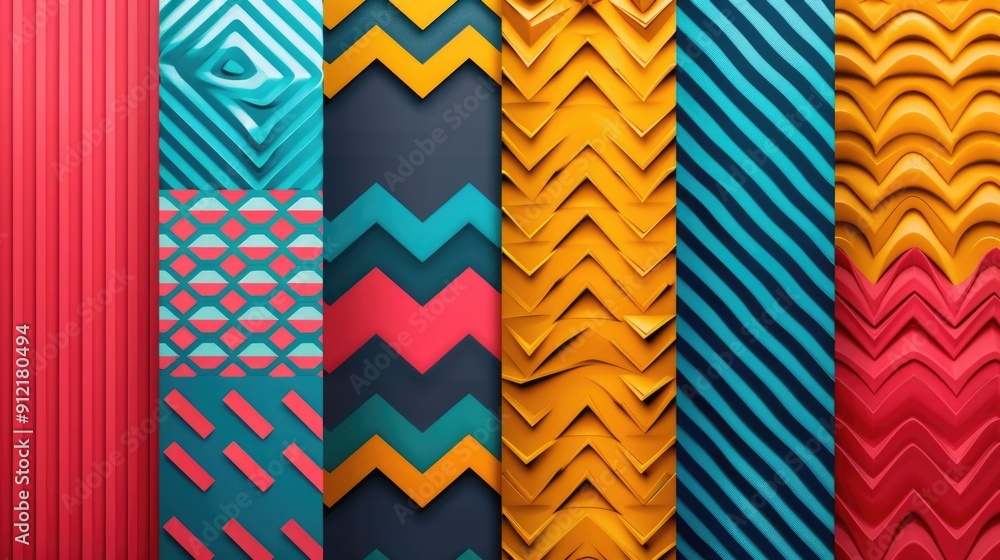Poster intricate 3d geometric patterns with vibrant colors and modern abstract designs visually striking fe