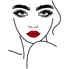 Stylish Female Faces Line Art Woman Red Lip Girls' Facial Expressions
