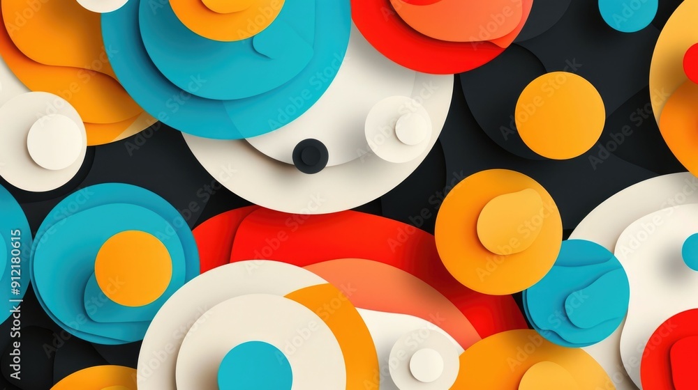 Poster vibrant and dynamic kinetic sculpture art composed of abstract geometric shapes fluid patterns and c