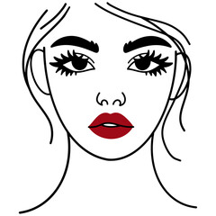 Stylish Female Faces Line Art Woman Red Lip Girls' Facial Expressions