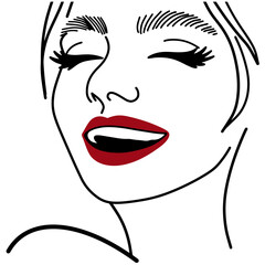 Stylish Female Faces Line Art Woman Red Lip Girls' Facial Expressions