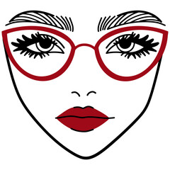 Stylish Female Faces Line Art Woman Red Lip Girls' Facial Expressions