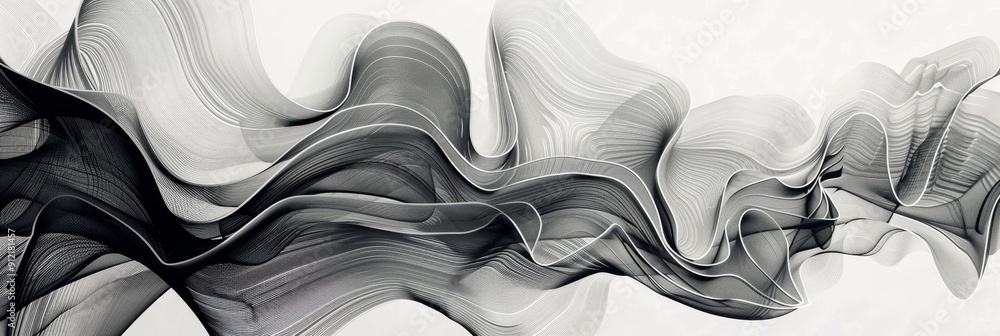 Poster abstract black and white flowing lines - an abstract image of black and white flowing lines on a whi