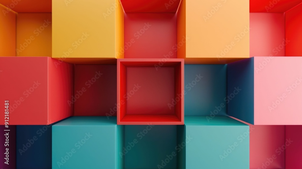 Poster dynamic spatial dimensions responsive cube formations adapting to movement in modernist minimalist i