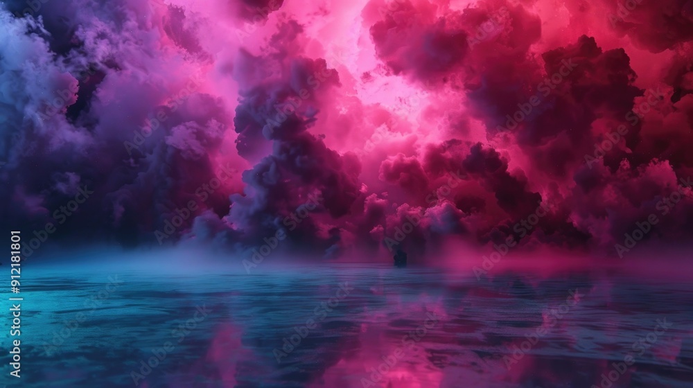 Poster enchanting digital landscape with dynamic dimensional effects and luminous atmospheric light project