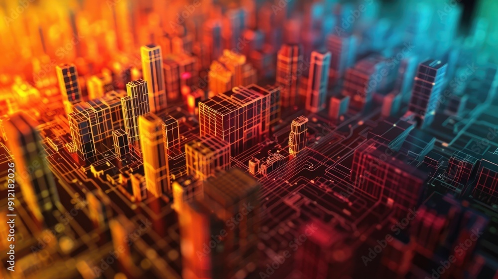 Poster vibrant digital cityscape futuristic 3d spatial mapping and visualization of an immersive urban envi