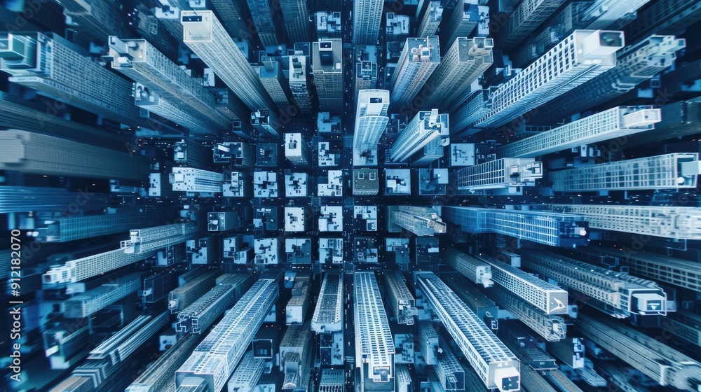 Poster futuristic and innovative dynamic spatial mapping of an urban digital landscape with a visually stri