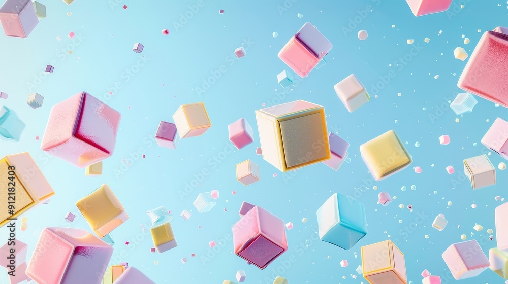 Aufkleber abstract colorful cubes floating in blue sky - minimalist background - a minimalist background with 