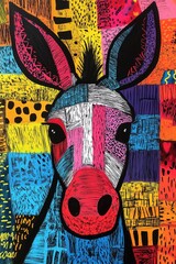 Vibrant magic marker drawing of a donkey, full of energy and color.