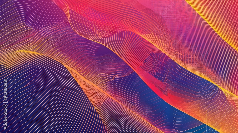 Poster abstract colorful lines background - vibrant abstract background with flowing lines in shades of red