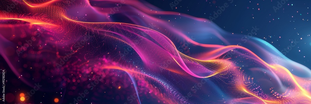 Poster abstract colorful waves of energy and light on a deep blue background - a vibrant and dynamic abstra