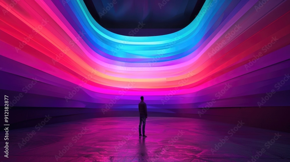 Poster breathtaking surreal image showcasing a silhouetted figure against a backdrop of a vivid futuristic 