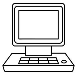 Fototapeta premium Simple black and white line drawing of a vintage personal computer. Vector illustration
