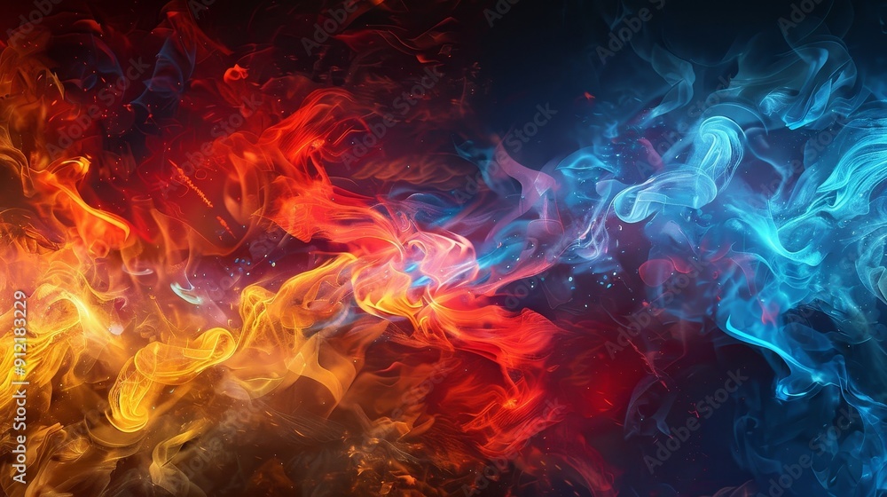 Poster abstract fire and ice concept: a striking visual of opposing forces - a dynamic abstract image depic