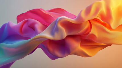 "3D rendered wallpaper featuring abstract colored fabric floating. The design showcases fluid, dynamic fabric textures and colors in a three-dimensional space, ideal for modern and artistic interior 