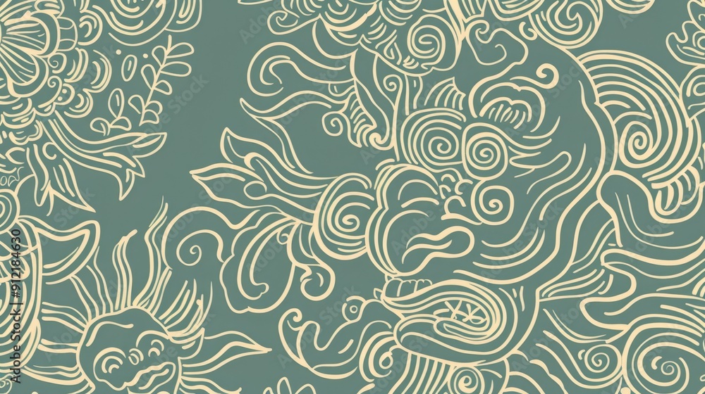 Poster abstract swirling pattern in beige and blue - seamless design - an intricate and abstract pattern fe