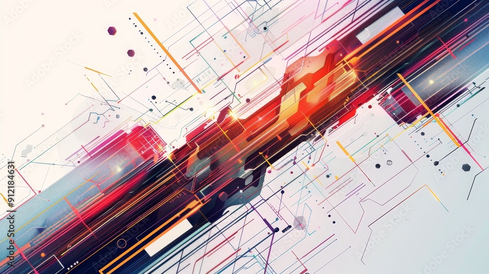 Poster abstract technology background with bright colors and lines - this abstract image features bright co