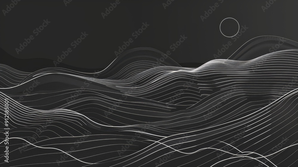 Poster abstract wavy lines on dark background - minimalist design - abstract background with white wavy lin