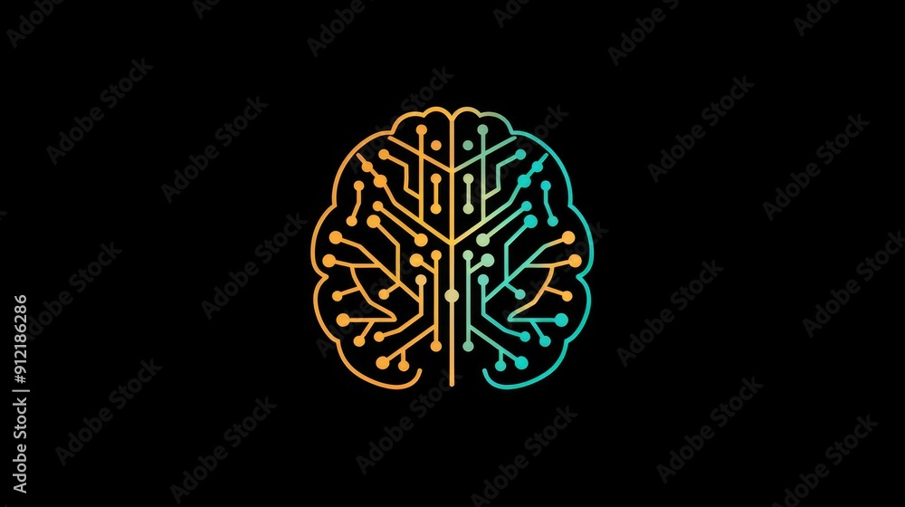 Poster artificial intelligence brain - digital mind concept - an abstract brain with circuit lines and colo