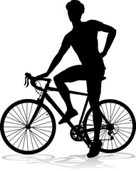 Fototapeta premium Bicyclist riding their bike and wearing a safety helmet in silhouette