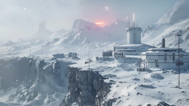 Futuristic Base on a Snowy Mountain