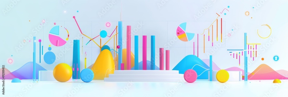 Poster colorful abstract data visualization with charts, graphs, and geometric shapes - this abstract illus