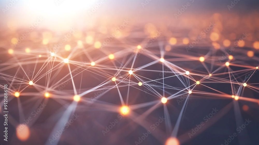 Wall mural abstract digital network technology background. intricate lines and dots creating a glowing abstract