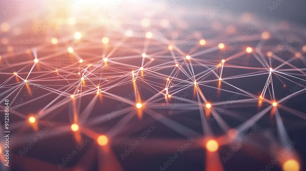 Wall mural abstract digital network technology background. intricate lines and dots creating a glowing abstract