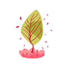 Hand drawn branch with red and raspberry berries. Simple plant design. Flat vector illustration. Clean and decorative.