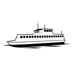 Obraz premium black line drawing of ferry boat sailing on water, ocean travel, passenger vehicle