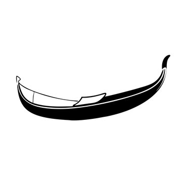 recommend clip art: Black line art illustration of traditional gondola, canal travel, water boat, floating transport
