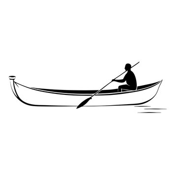 recommend clip art: Silhouette of person paddling mokoro boat, botswana transport vehicle, river canoe, line art