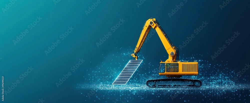 Poster abstract design of business trends and robots setting up solar panels