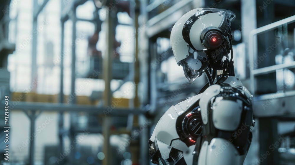 Poster advanced humanoid robot in a factory environment