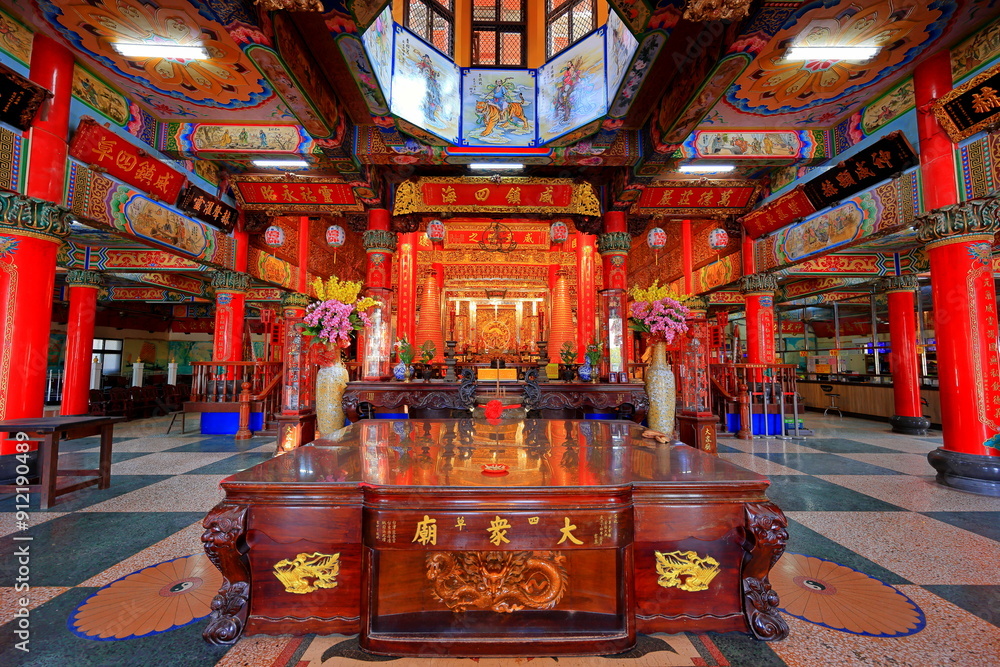 Wall mural sicao dazhong temple, taoist temple with dragon roof carvings at dazhong rd, annan district, tainan,