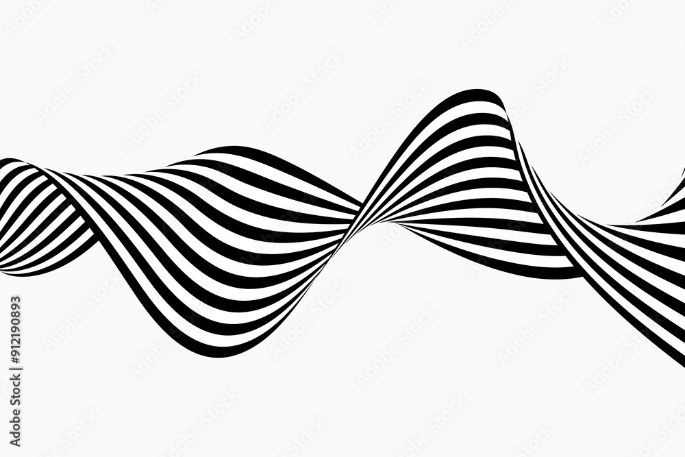 Wall mural Black and white wave, abstract wavy stripes and lines flow. Abstract background illusion