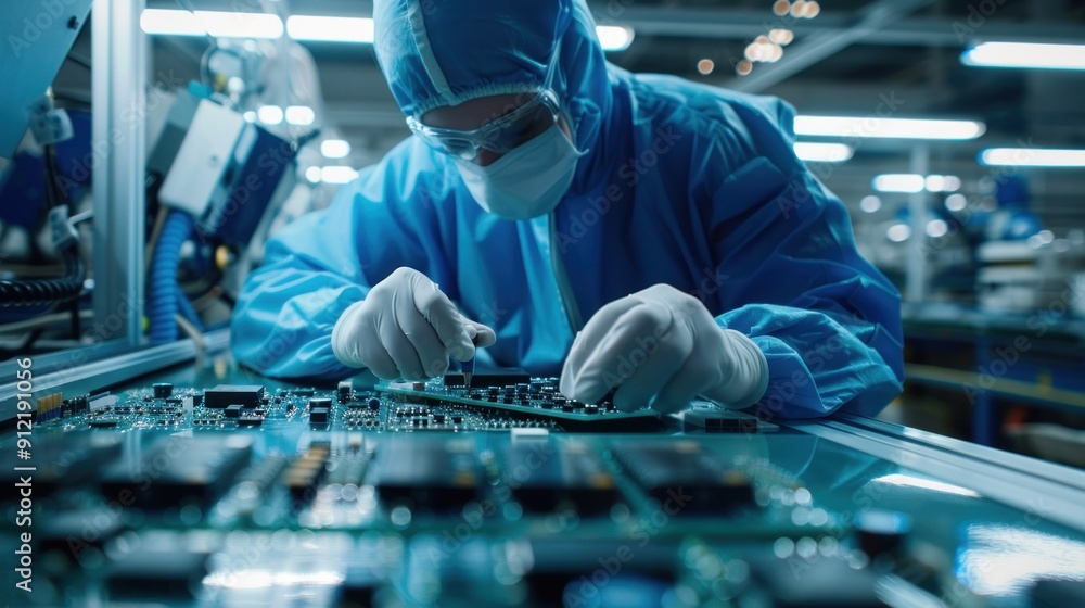 Poster assembly line worker in a factory