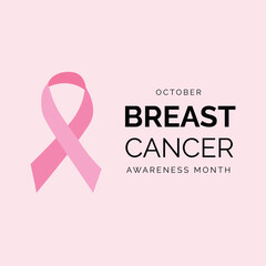 October breast cancer banner design for awareness month with pink ribbon symbol.