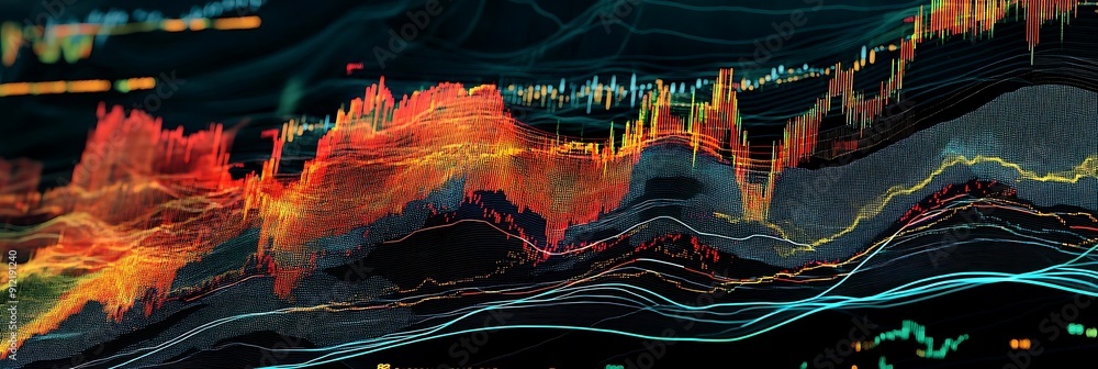 Poster Abstract 3D Digital Stock Market Chart with Wavy Lines and Data Points