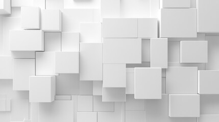Obraz premium abstract 3d square white technology communication concept background. Random shifted white cube square boxes block background wallpaper banner with copy space.