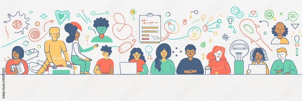 Poster diverse team brainstorming innovative ideas together - a team of diverse individuals are gathered ar